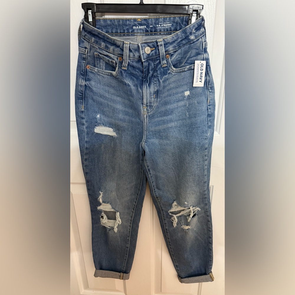Old Navy Women's Blue Distressed Boyfriend Jeans